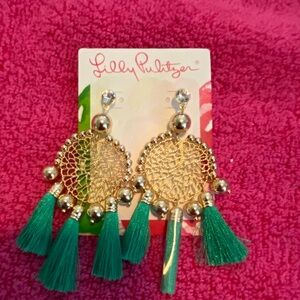 Lilly Pulitzer Gold and Green Tassel Earrings